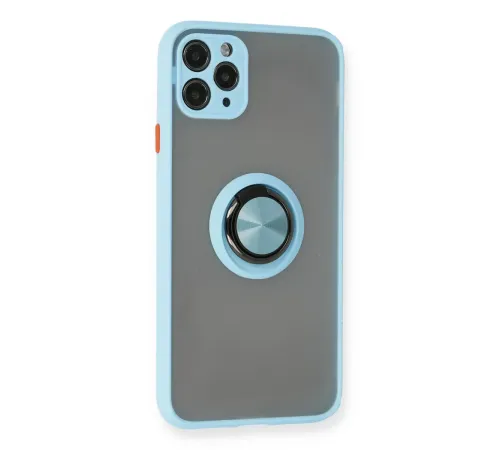 Apple iPhone 11 Pro Max Kılıf Montreal Yüzüklü Silikon Kapak - Buz Mavi