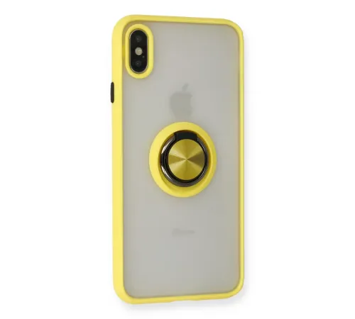 Apple iPhone X Kılıf Montreal Yüzüklü Silikon Kapak - Sarı