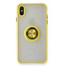 Apple iPhone X Kılıf Montreal Yüzüklü Silikon Kapak - Sarı