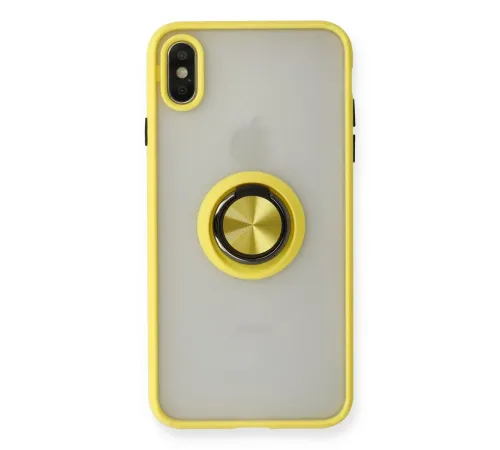 Apple iPhone X Kılıf Montreal Yüzüklü Silikon Kapak - Sarı