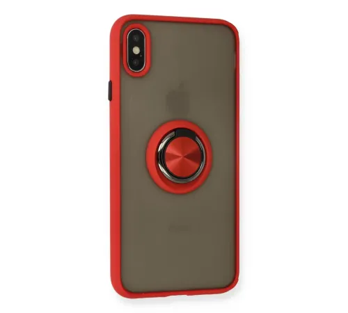Apple iPhone X Kılıf Montreal Yüzüklü Silikon Kapak - Kırmızı