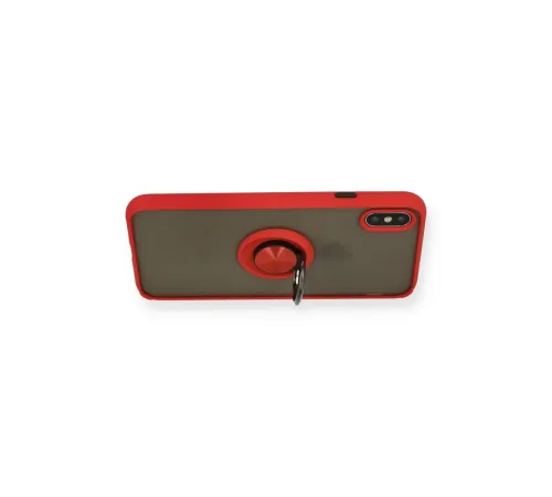 Apple iPhone X Kılıf Montreal Yüzüklü Silikon Kapak - Kırmızı
