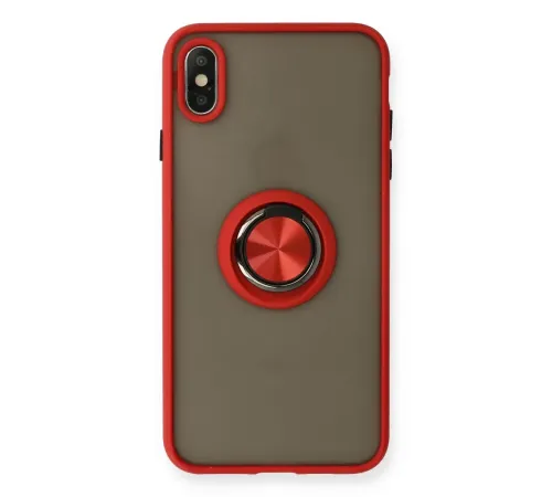Apple iPhone X Kılıf Montreal Yüzüklü Silikon Kapak - Kırmızı