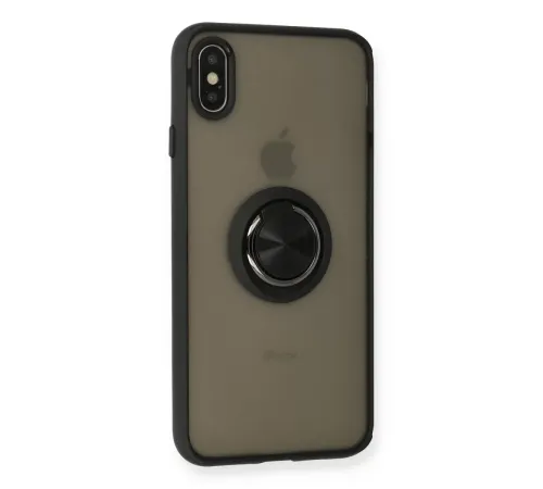 Apple iPhone XS Max Kılıf Montreal Yüzüklü Silikon Kapak - Siyah