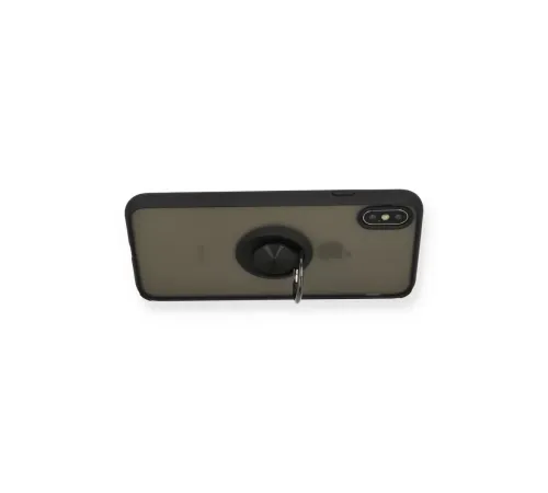 Apple iPhone XS Max Kılıf Montreal Yüzüklü Silikon Kapak - Siyah