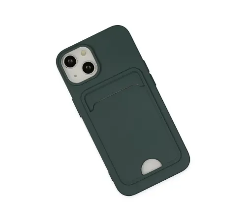 Apple iPhone 14 Plus Kılıf Kelvin Kartvizitli Silikon - Koyu Yeşil