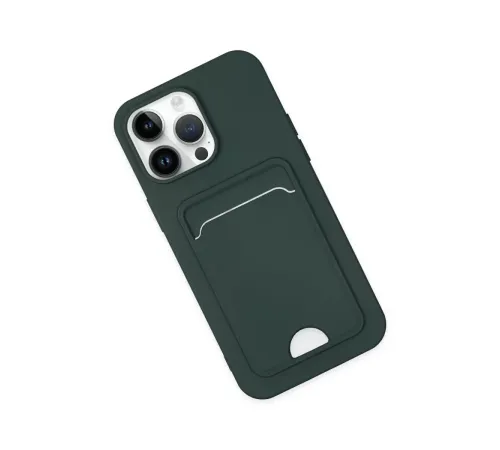 Apple iPhone 14 Pro Kılıf Kelvin Kartvizitli Silikon - Koyu Yeşil