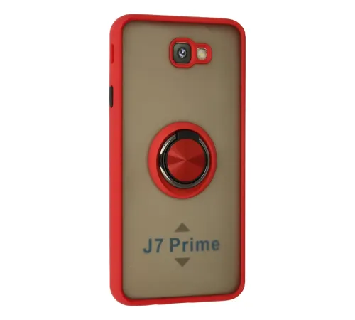 Samsung Galaxy J7 Prime Kılıf Montreal Yüzüklü Silikon Kapak - Kırmızı