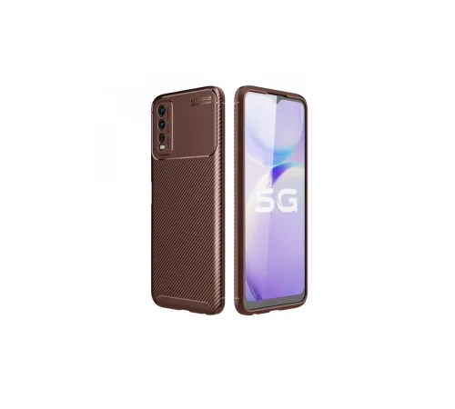 Vivo Y11S Kılıf Auto Focus Karbon Kapak - Kahverengi