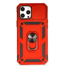 Apple iPhone 12 Pro Max Kılıf Pars Lens Yüzüklü Silikon - Kırmızı