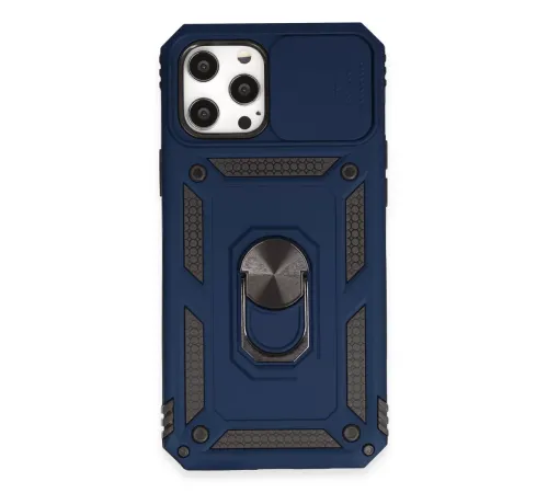 Apple iPhone 12 Pro Max Kılıf Pars Lens Yüzüklü Silikon - Lacivert