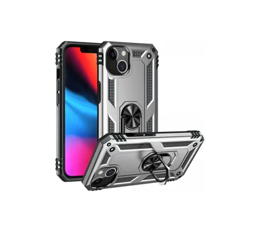 Apple iPhone 14 Plus Kılıf Sofya Yüzüklü Silikon Kapak - Gümüş