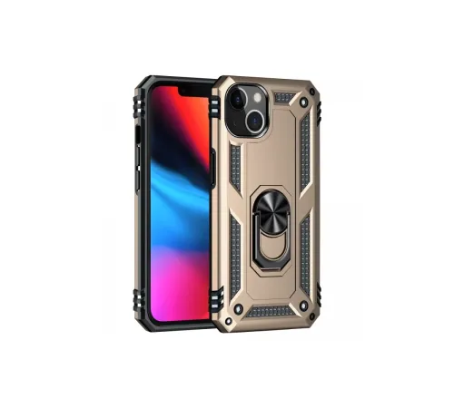 Apple iPhone 14 Plus Kılıf Sofya Yüzüklü Silikon Kapak - Gold