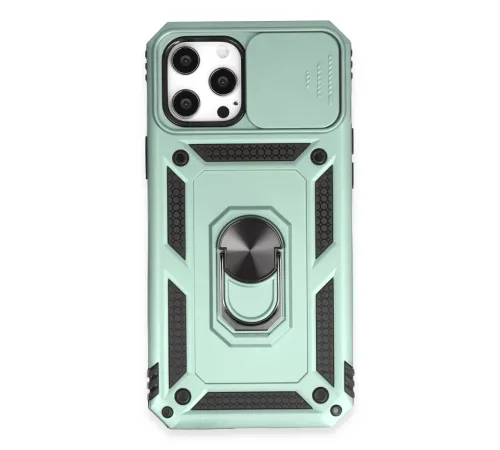 Apple iPhone 12 Pro Max Kılıf Pars Lens Yüzüklü Silikon - Yeşil