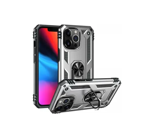 Apple iPhone 14 Pro Kılıf Sofya Yüzüklü Silikon Kapak - Gümüş