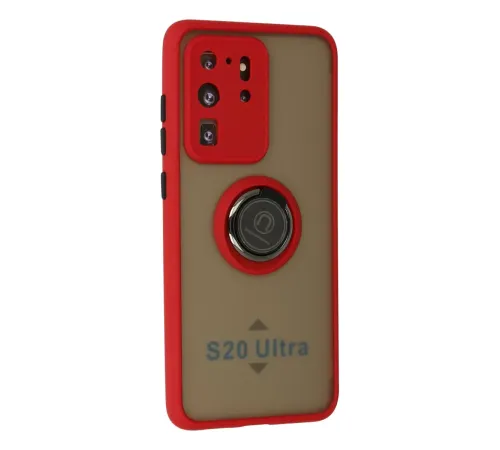 Samsung Galaxy S20 Ultra Kılıf Montreal Yüzüklü Silikon Kapak - Kırmızı