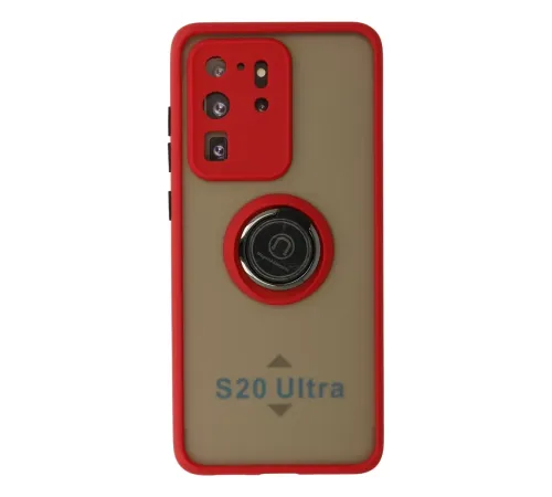 Samsung Galaxy S20 Ultra Kılıf Montreal Yüzüklü Silikon Kapak - Kırmızı
