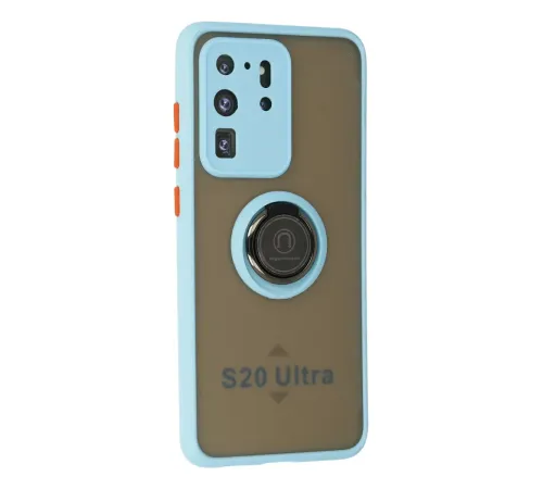 Samsung Galaxy S20 Ultra Kılıf Montreal Yüzüklü Silikon Kapak - Buz Mavi