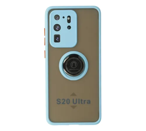 Samsung Galaxy S20 Ultra Kılıf Montreal Yüzüklü Silikon Kapak - Buz Mavi