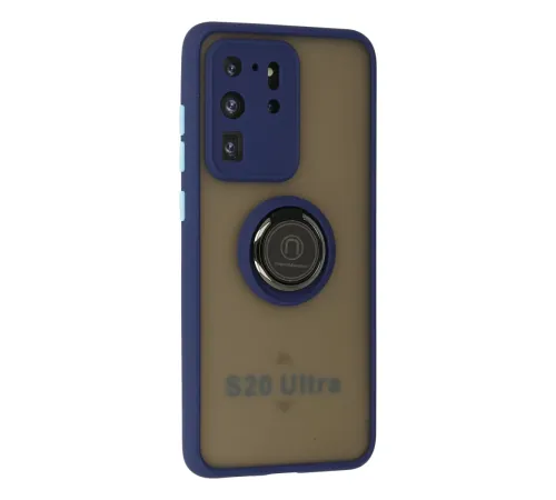 Samsung Galaxy S20 Ultra Kılıf Montreal Yüzüklü Silikon Kapak - Lacivert