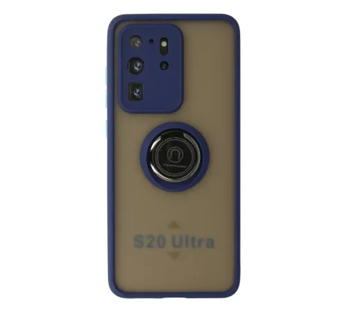 Samsung Galaxy S20 Ultra Kılıf Montreal Yüzüklü Silikon Kapak - Lacivert
