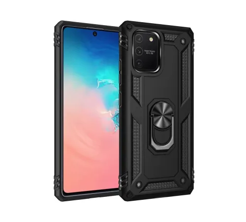 Samsung Galaxy A91 / S10 Lite Kılıf Sofya Yüzüklü Silikon Kapak - Siyah