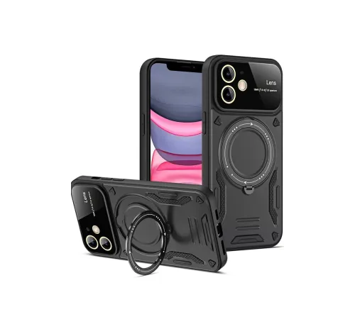 Apple iPhone 11 Kılıf Joy Lens Standlı Kapak - Siyah