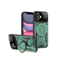 Apple iPhone 11 Kılıf Joy Lens Standlı Kapak - Koyu Yeşil