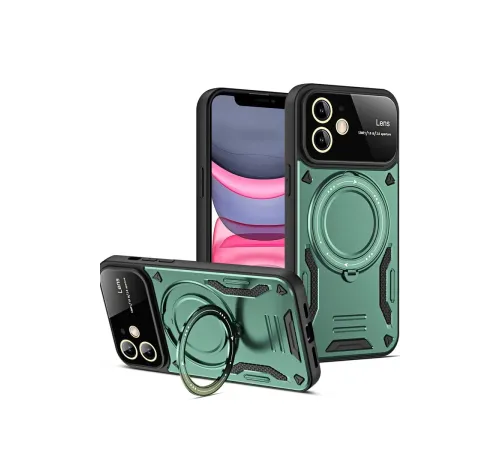Apple iPhone 11 Kılıf Joy Lens Standlı Kapak - Koyu Yeşil