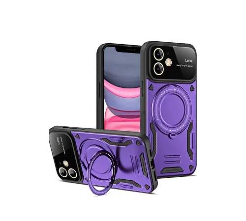 Apple iPhone 11 Kılıf Joy Lens Standlı Kapak - Mor