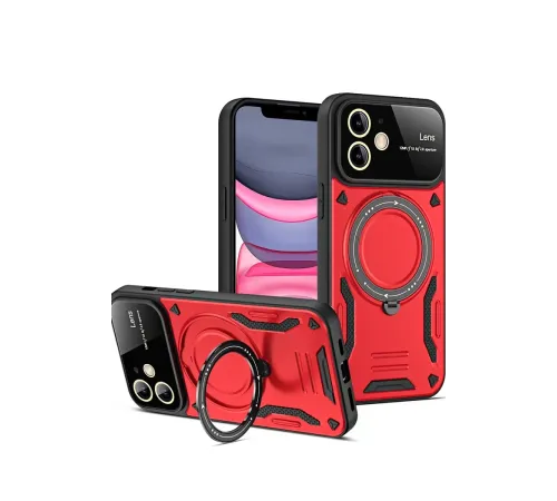 Apple iPhone 11 Kılıf Joy Lens Standlı Kapak - Kırmızı