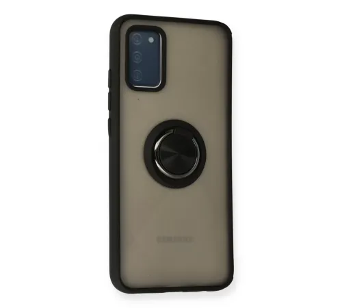 Samsung Galaxy A02S Kılıf Montreal Yüzüklü Silikon Kapak - Siyah
