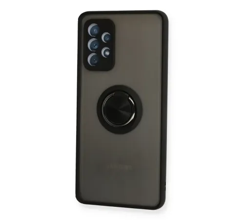 Samsung Galaxy A72 Kılıf Montreal Yüzüklü Silikon Kapak - Siyah