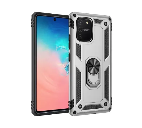 Samsung Galaxy A91 / S10 Lite Kılıf Sofya Yüzüklü Silikon Kapak - Gümüş