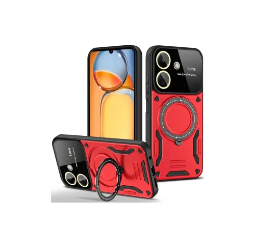 Xiaomi Redmi 13C Kılıf Joy Lens Standlı Kapak - Kırmızı