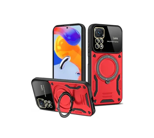 Xiaomi Redmi Note 12 Pro 4G Kılıf Joy Lens Standlı Kapak - Kırmızı