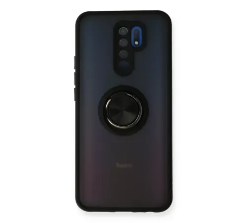 Xiaomi Redmi 9 Kılıf Montreal Yüzüklü Silikon Kapak - Siyah