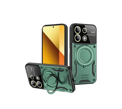 Xiaomi Redmi Note 13 4G Kılıf Joy Lens Standlı Kapak - Koyu Yeşil