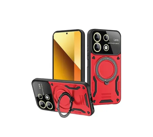 Xiaomi Redmi Note 13 4G Kılıf Joy Lens Standlı Kapak - Kırmızı