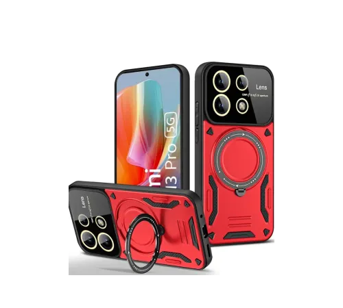 Xiaomi Redmi Note 13 Pro 4G Kılıf Joy Lens Standlı Kapak - Kırmızı