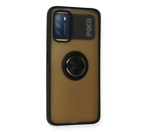 Xiaomi Redmi 9T Kılıf Montreal Yüzüklü Silikon Kapak - Siyah