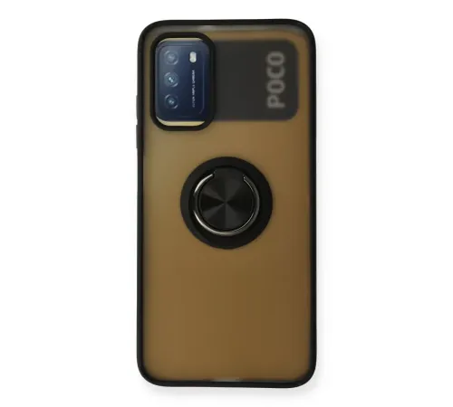 Xiaomi Redmi 9T Kılıf Montreal Yüzüklü Silikon Kapak - Siyah
