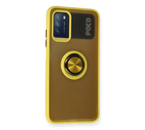 Xiaomi Redmi 9T Kılıf Montreal Yüzüklü Silikon Kapak - Sarı