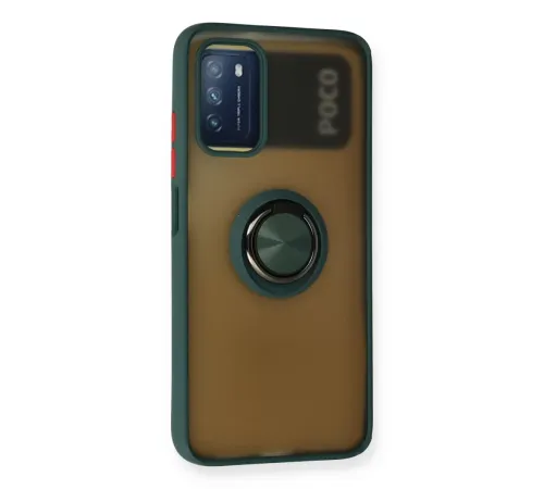 Xiaomi Redmi 9T Kılıf Montreal Yüzüklü Silikon Kapak - Yeşil