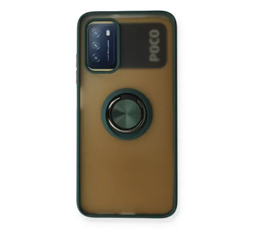 Xiaomi Redmi 9T Kılıf Montreal Yüzüklü Silikon Kapak - Yeşil