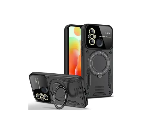 Xiaomi Redmi 12C Kılıf Joy Lens Standlı Kapak - Siyah