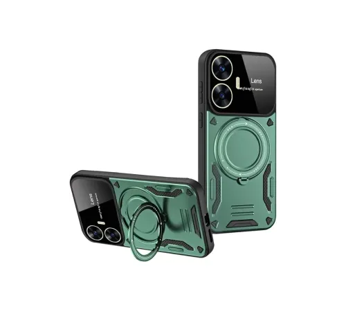 Realme C55 Kılıf Joy Lens Standlı Kapak - Koyu Yeşil