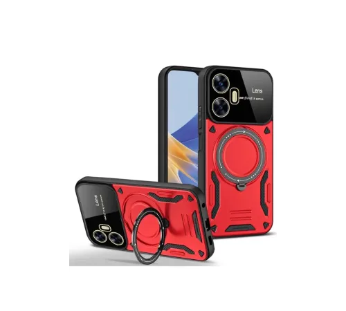 Realme C55 Kılıf Joy Lens Standlı Kapak - Kırmızı
