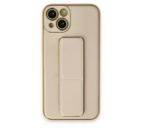 Apple iPhone 14 Plus Kılıf Coco Deri Standlı Kapak - Gold