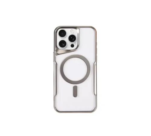 Apple iPhone 15 Pro Max Kılıf Boyi Magsafe Silikon Kapak - Gümüş
